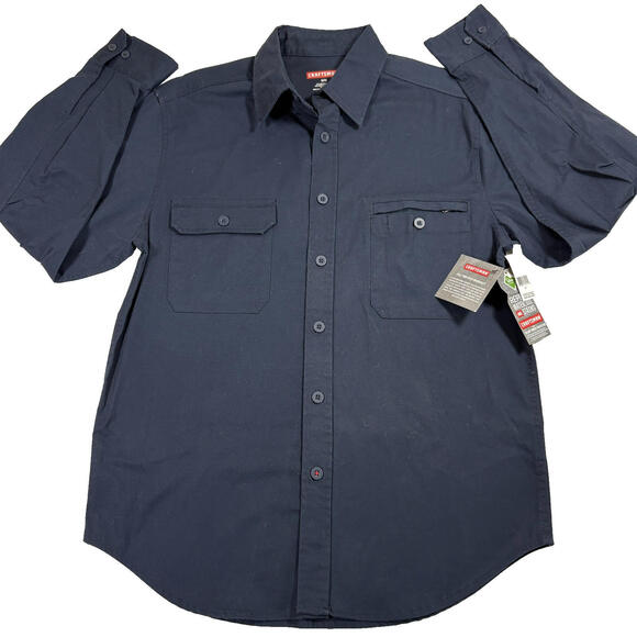 Craftsman Mens Work Shirt Medium Navy Blue Button Up Teflon Stain Resistant NWT - Picture 1 of 12